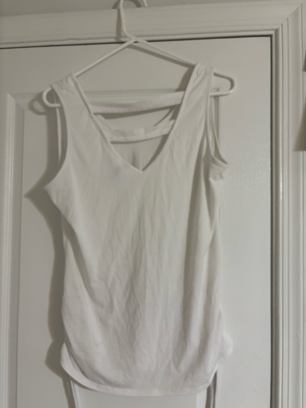 White V-Neck Women's Tank Top - size medium .. with lattice back